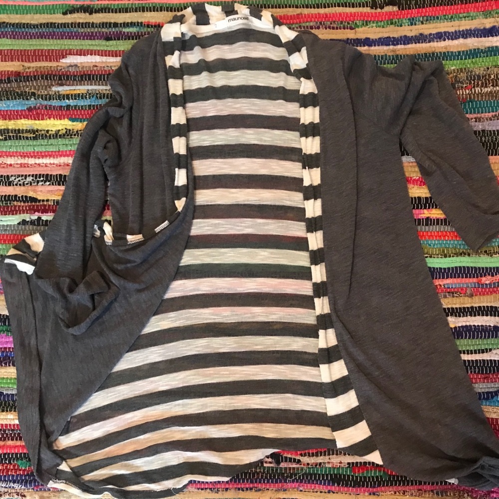 Gray and white stripped cardigan